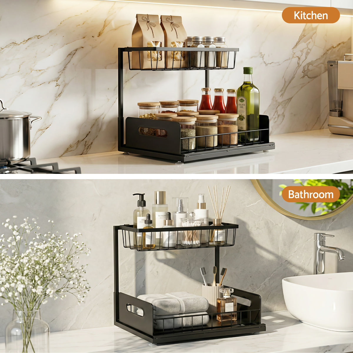 Under Sink Organiser | L Shape | Pull Out Drawer | Kitchen Cabinet Storage