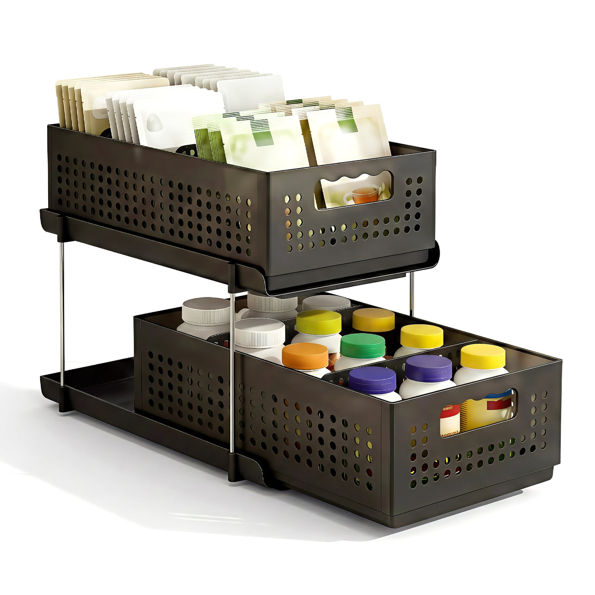 Under Sink Organiser | 2 Tier Pull Out Drawers | Removable Baskets