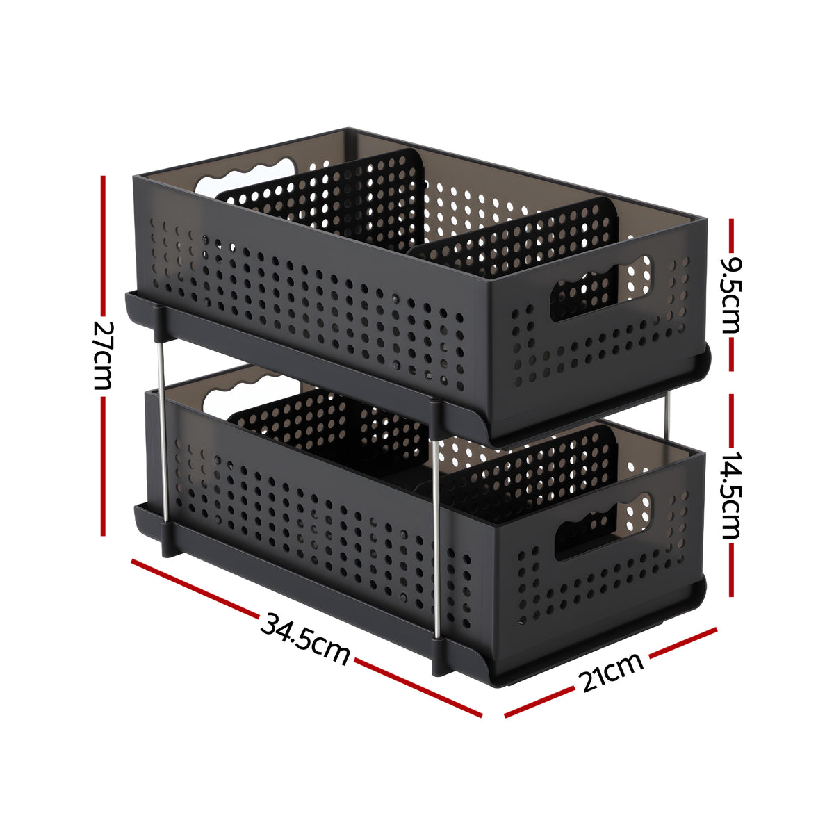 Under Sink Organiser | 2 Tier Pull Out Drawers | Removable Baskets
