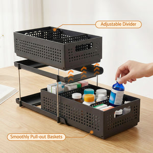 Under Sink Organiser | 2 Tier Pull Out Drawers | Removable Baskets