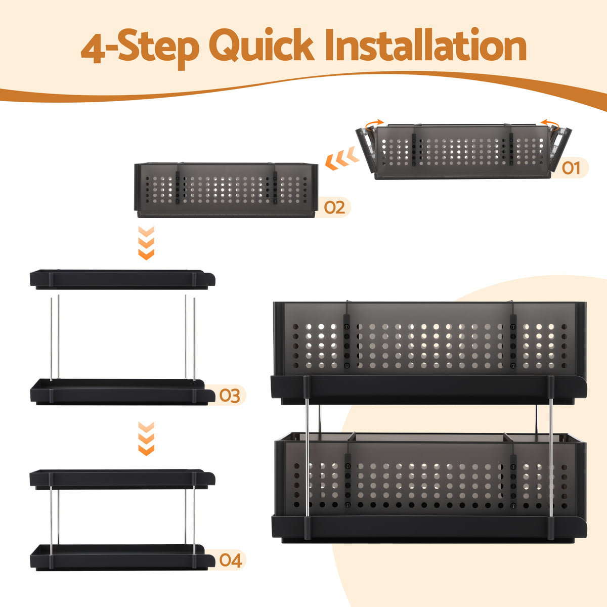 Under Sink Organiser | 2 Tier Pull Out Drawers | Removable Baskets