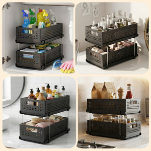 Under Sink Organiser | 2 Tier Pull Out Drawers | Removable Baskets