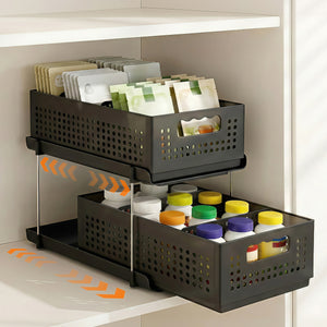 Under Sink Organiser | 2 Tier Pull Out Drawers | Removable Baskets