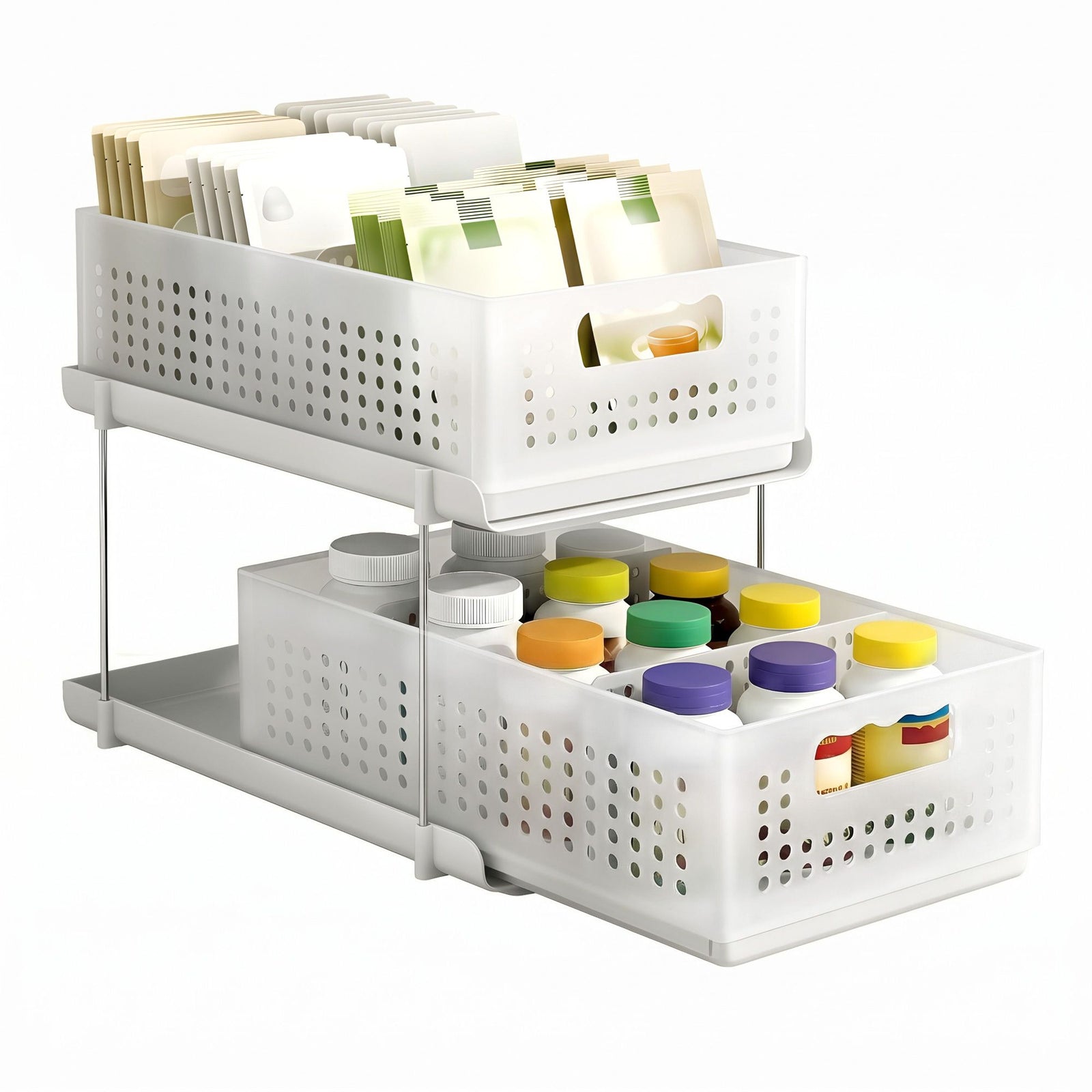 Under Sink Organiser | 2-Tier Pull-Out Drawer with Baskets | White