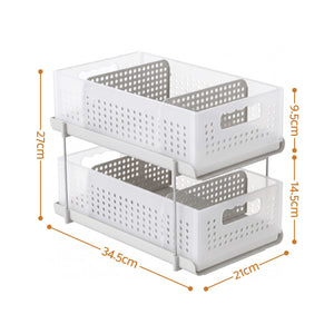 Artiss Under Sink Organizer 2 Tier Pull Out Drawer with Removable Baskets & Divider White