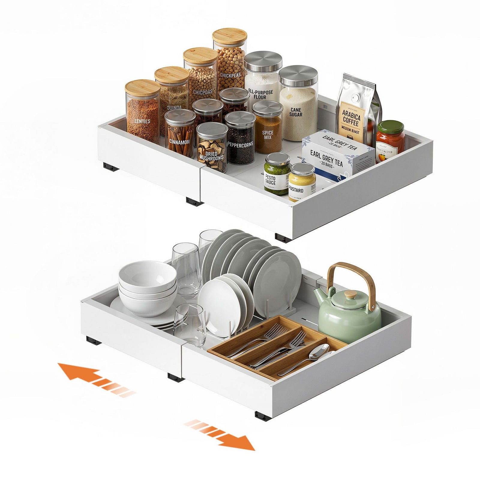 Pull-Out Cabinet Drawers | 2 Pack | Expandable Organiser | White