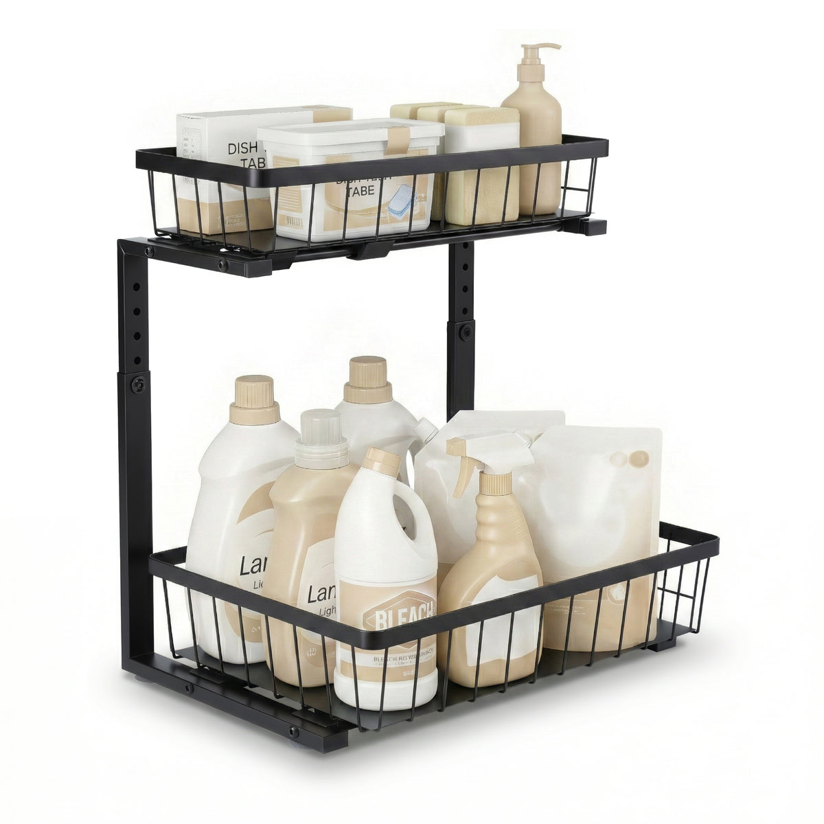 Under Sink Organiser | 2 Slide Out Drawers | Adjustable Height | Black