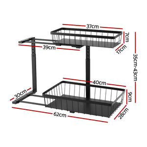 Under Sink Organiser | 2 Slide Out Drawers | Adjustable Height | Black