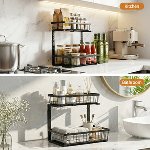Under Sink Organiser | 2 Slide Out Drawers | Adjustable Height | Black