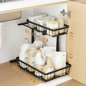 Under Sink Organiser | 2 Slide Out Drawers | Adjustable Height | Black