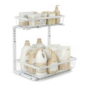 Under Sink Organiser | 2 Slide Out Drawers | Adjustable Height | Cabinet Storage