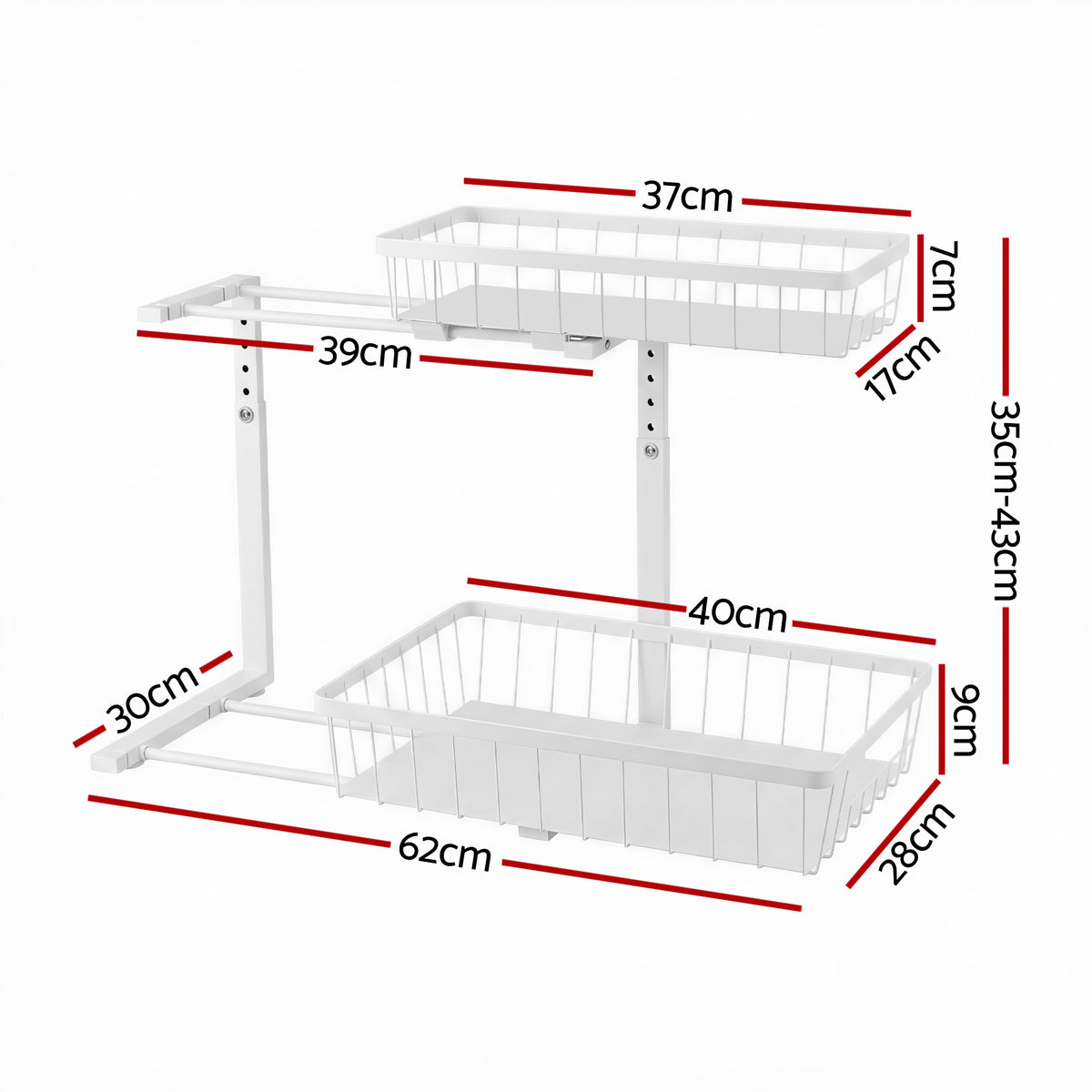 Under Sink Organiser | 2 Slide Out Drawers | Adjustable Height | Cabinet Storage