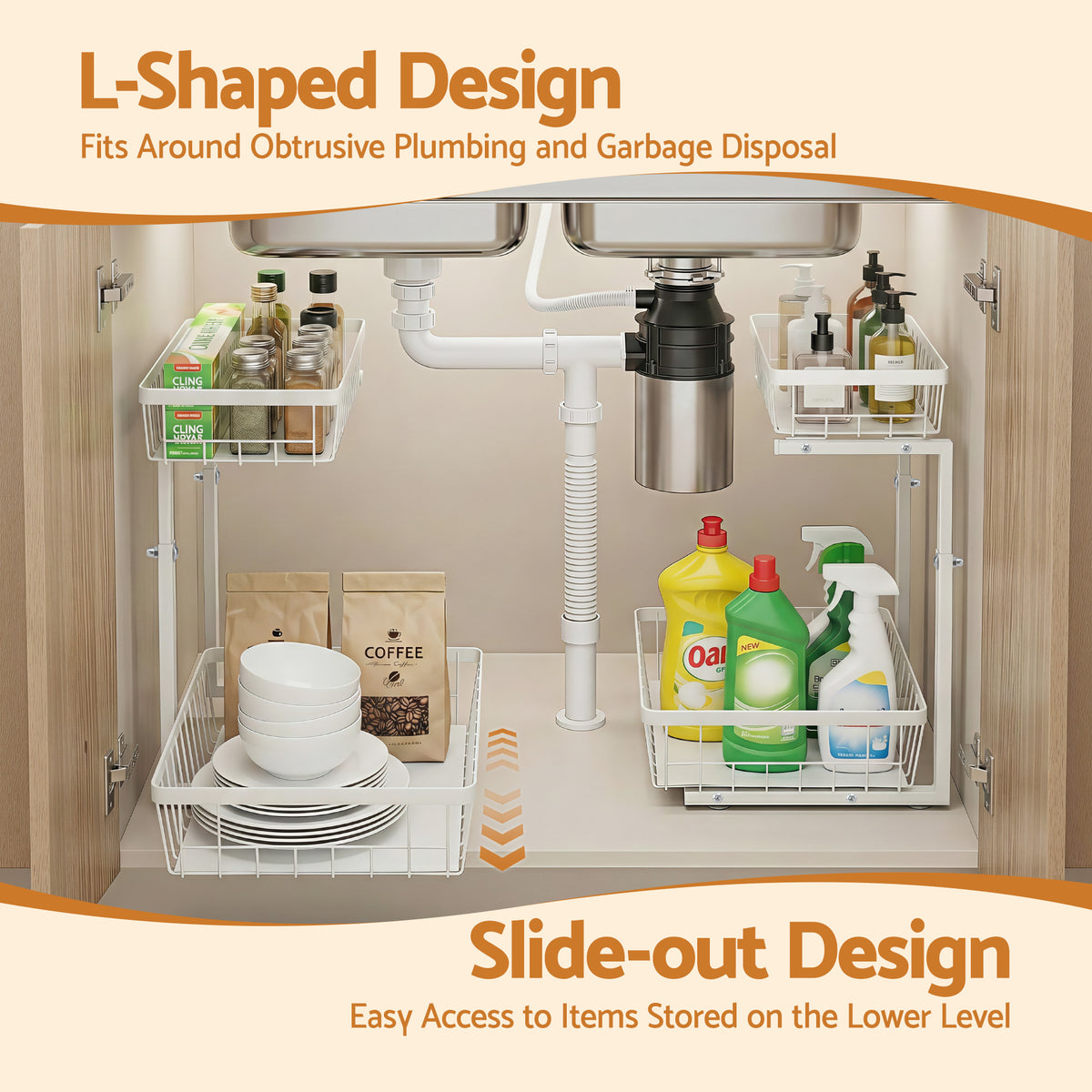 Under Sink Organiser | 2 Slide Out Drawers | Adjustable Height | Cabinet Storage