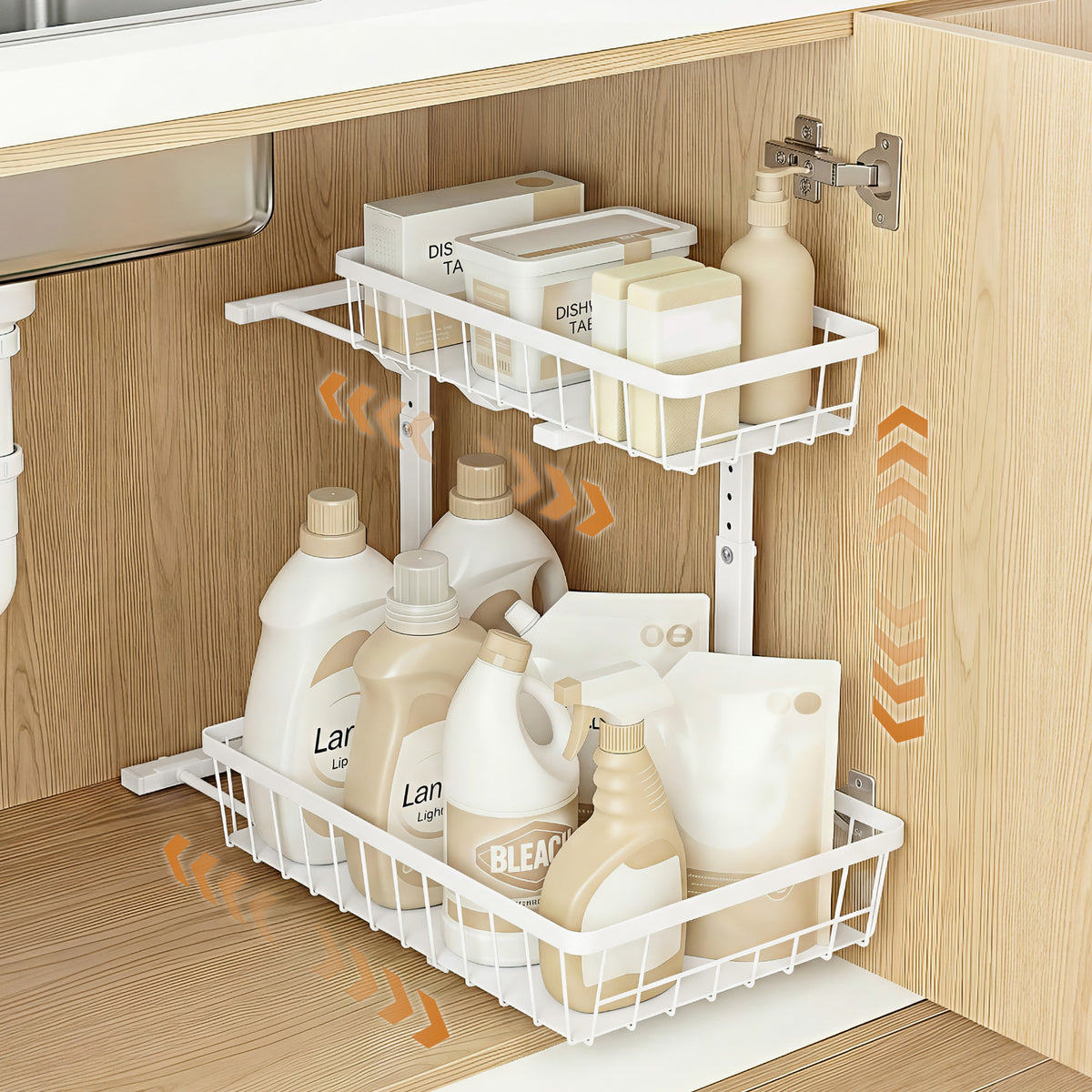 Under Sink Organiser | 2 Slide Out Drawers | Adjustable Height | Cabinet Storage