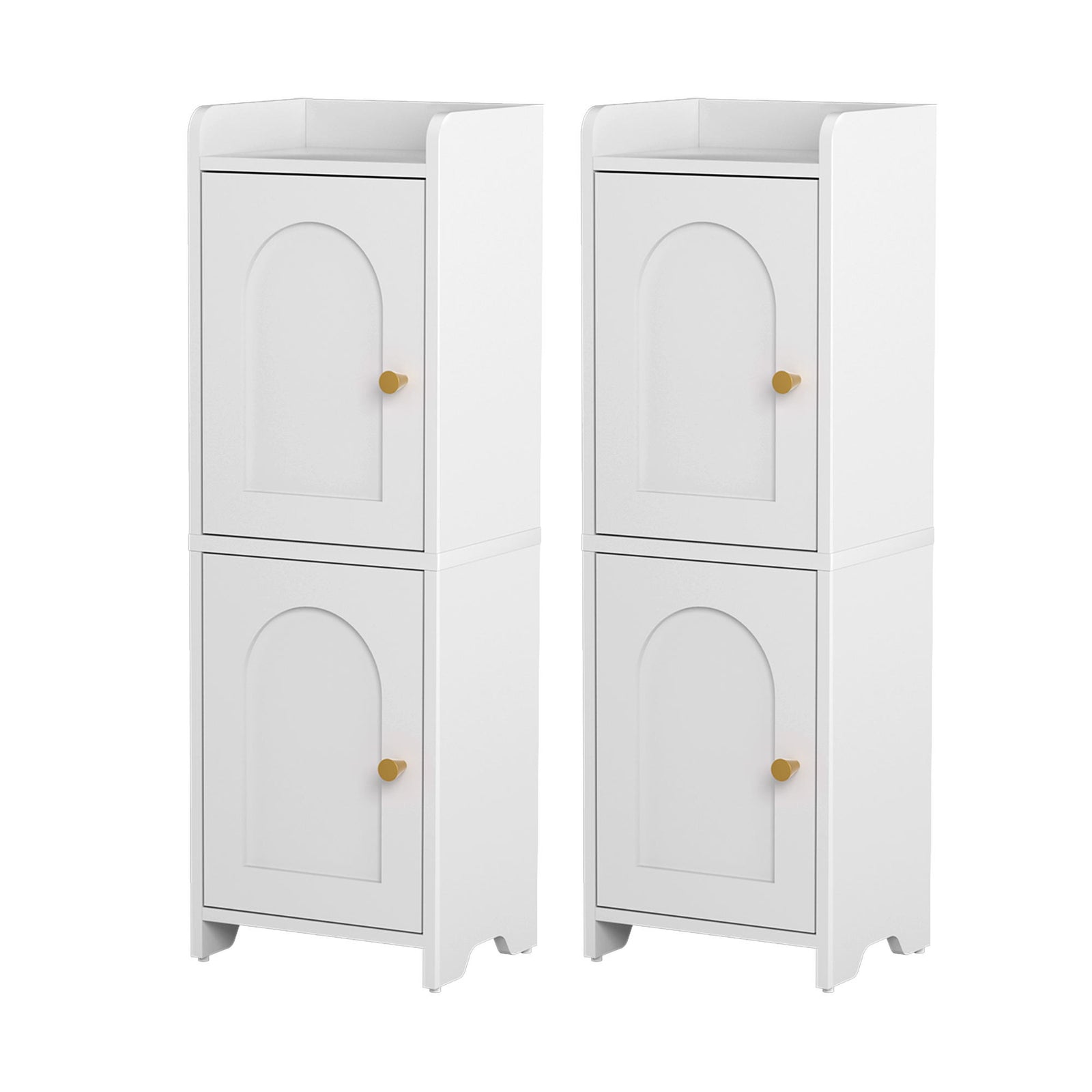 Slim Bathroom Storage Cabinets | 2 Pack | 2-Tier Toilet Organisers | White