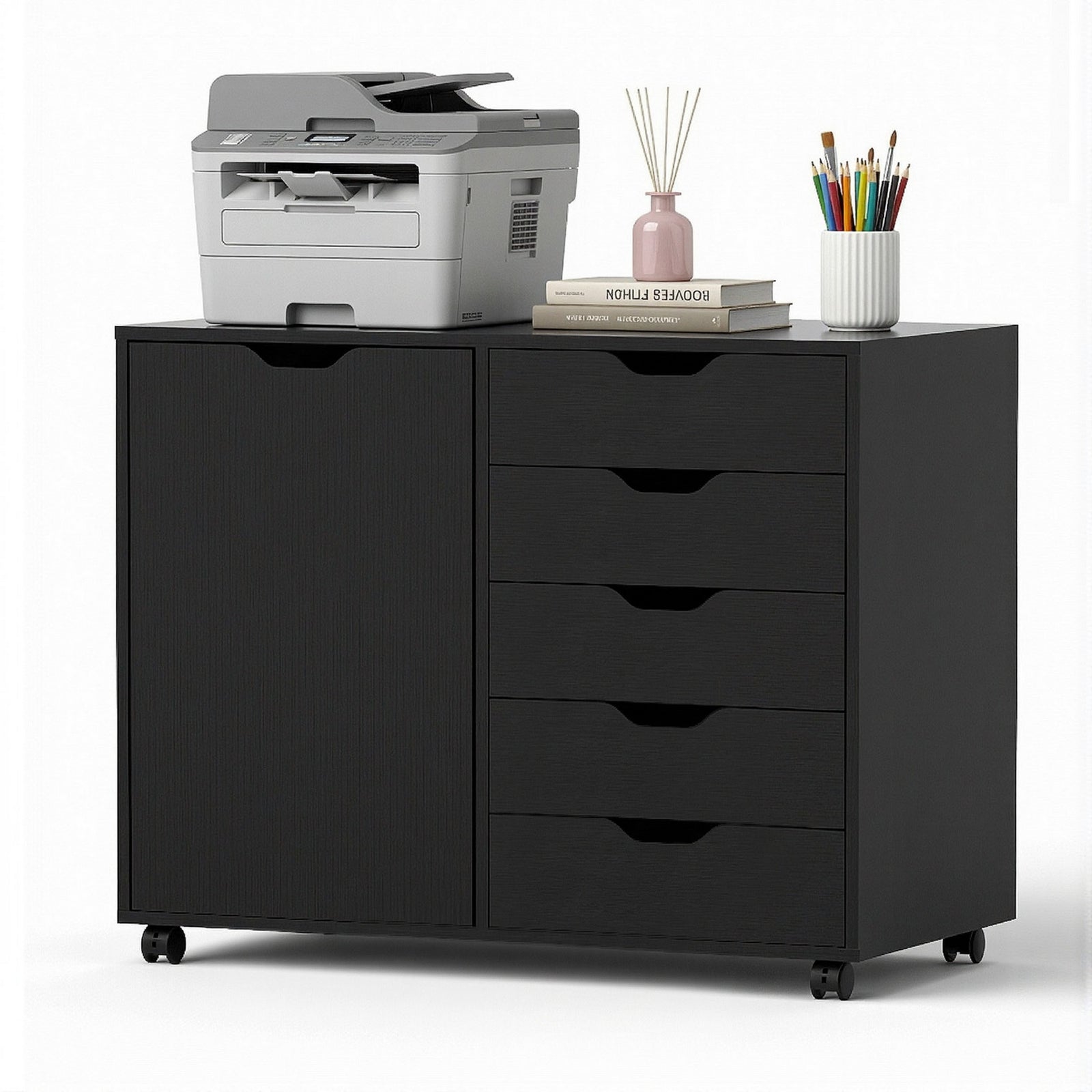 Mobile Filing Cabinet | 5 Drawers, Door & Printer Stand