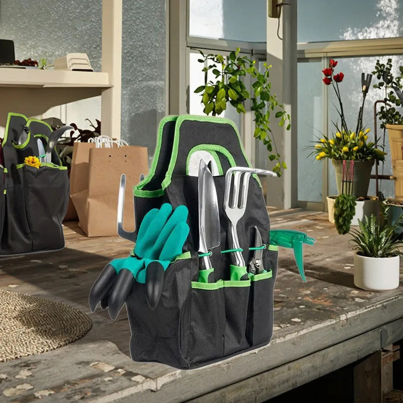 Hivvago Garden Tool Set 8-Piece | Stainless Steel with Tote & Gloves