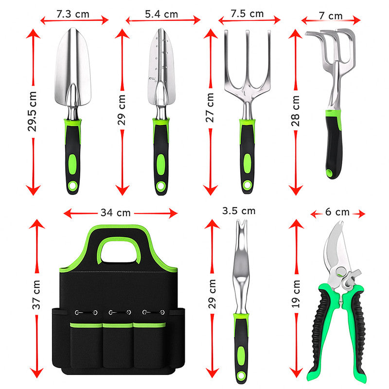 Hivvago Garden Tool Set 8-Piece | Stainless Steel with Tote & Gloves