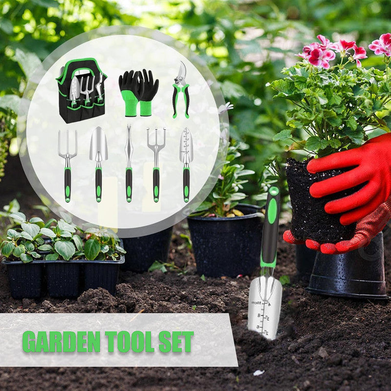 Hivvago Garden Tool Set 8-Piece | Stainless Steel with Tote & Gloves