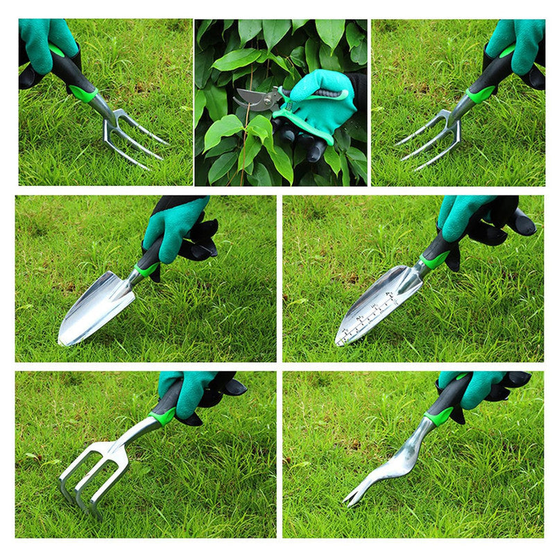 Hivvago Garden Tool Set 8-Piece | Stainless Steel with Tote & Gloves