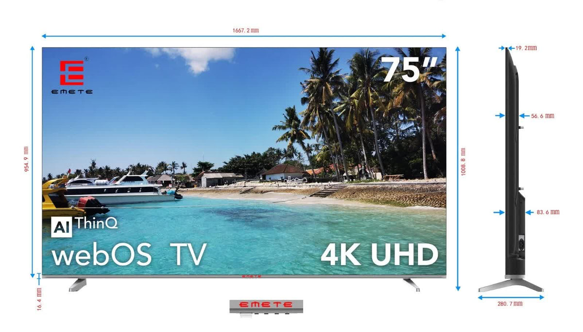 EMETE Smart TV | 75" Frameless UHD | WebOS | Slim Bezel
