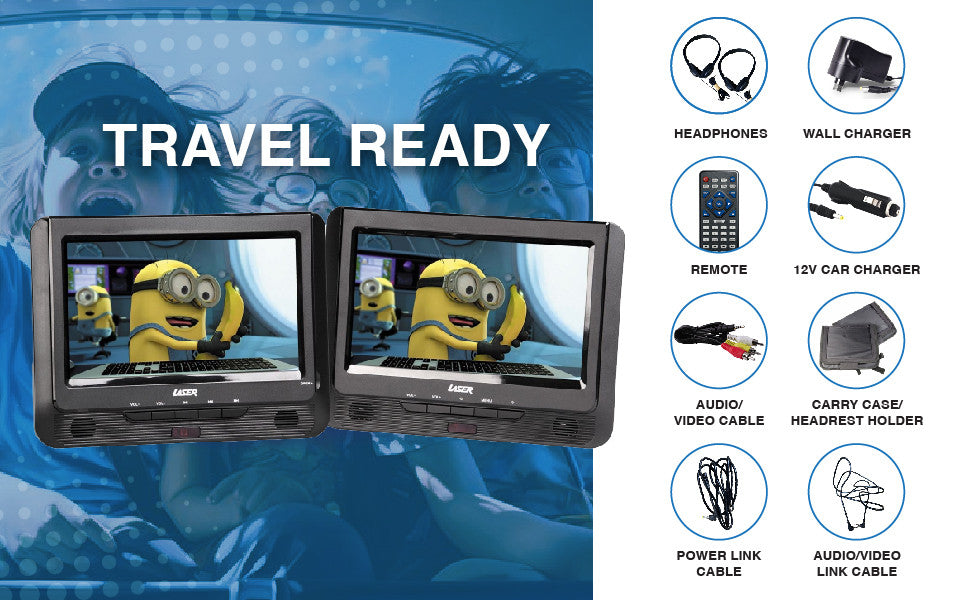 Laser DVD Player | 9" Dual Screen | Black