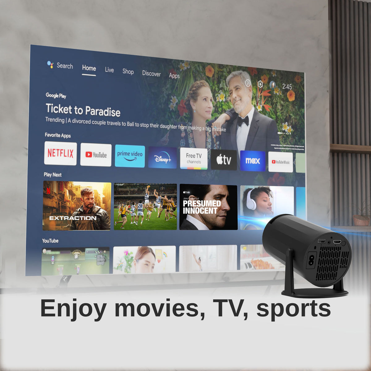 Laser LED Projector | Android OS | Multi-Angle Viewing | Black