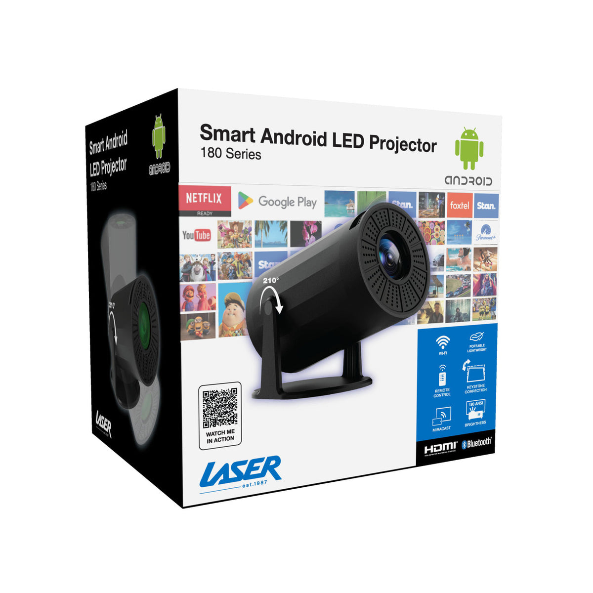 Laser LED Projector | Android OS | Multi-Angle Viewing | Black
