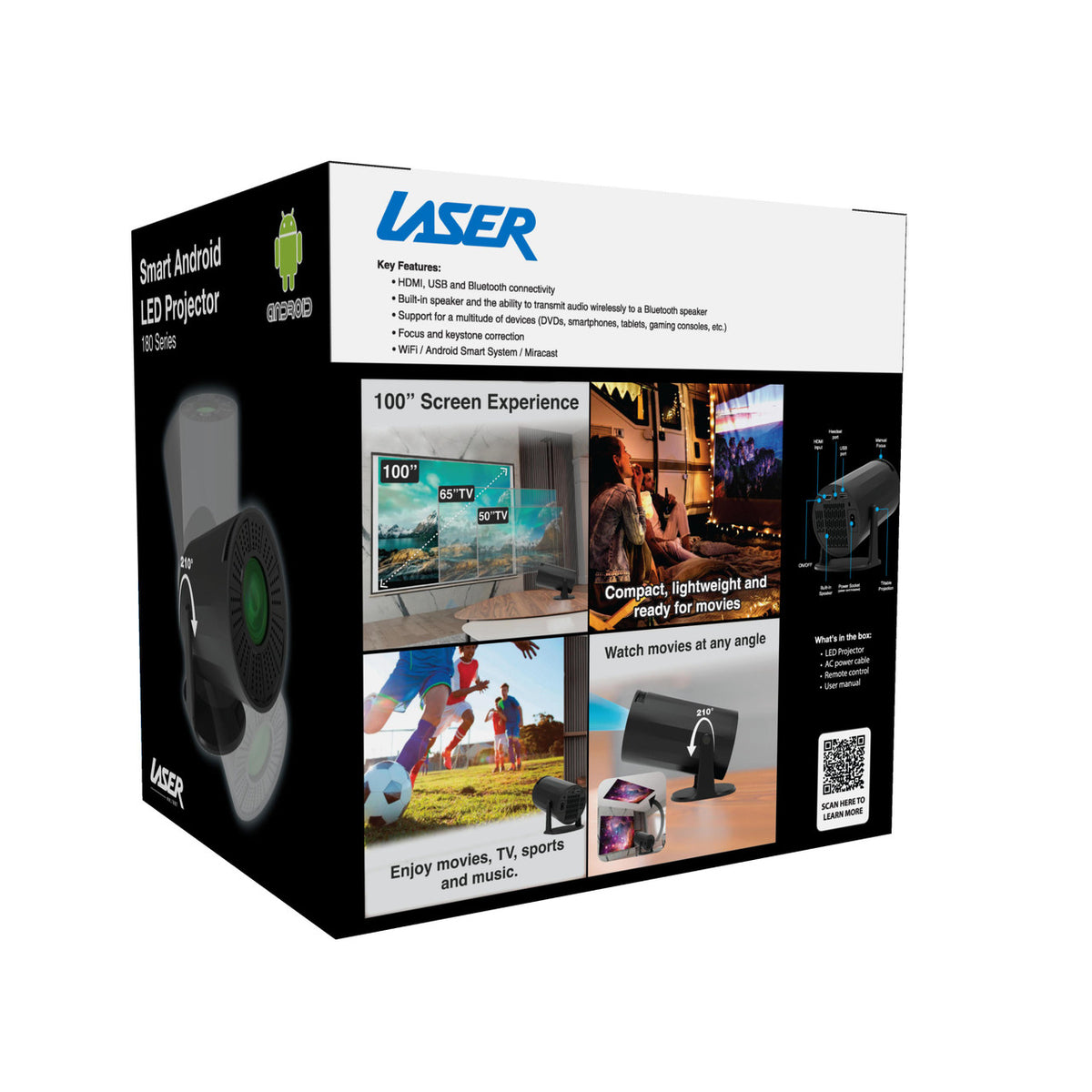 Laser LED Projector | Android OS | Multi-Angle Viewing | Black