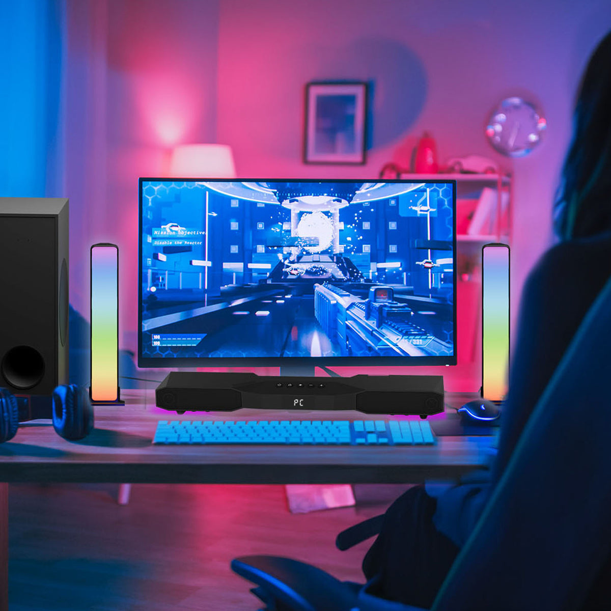 Laser Gaming Soundbar | RGB Lights | With Subwoofer