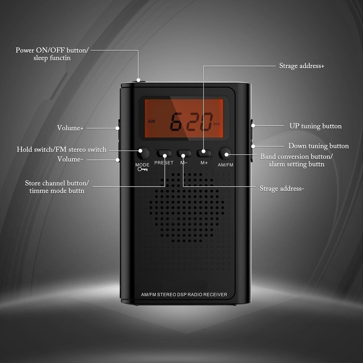 Laser AM/FM Pocket Radio | LCD Display | Built-In Speaker