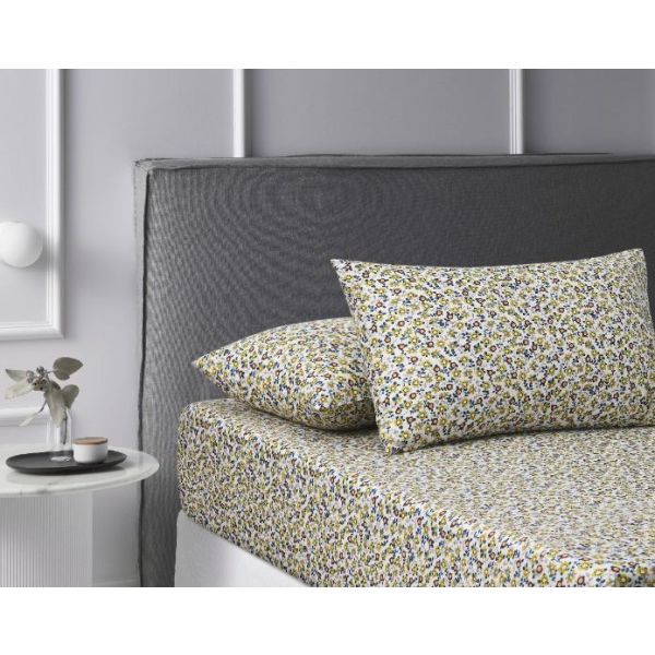 Lisa Washed Cotton Printed Fitted Sheet Set | Teal | Single