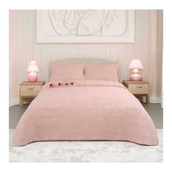Crystal Rose 100% Cotton Quilted 3 Pcs Bedspread Coverlet Set | Queen