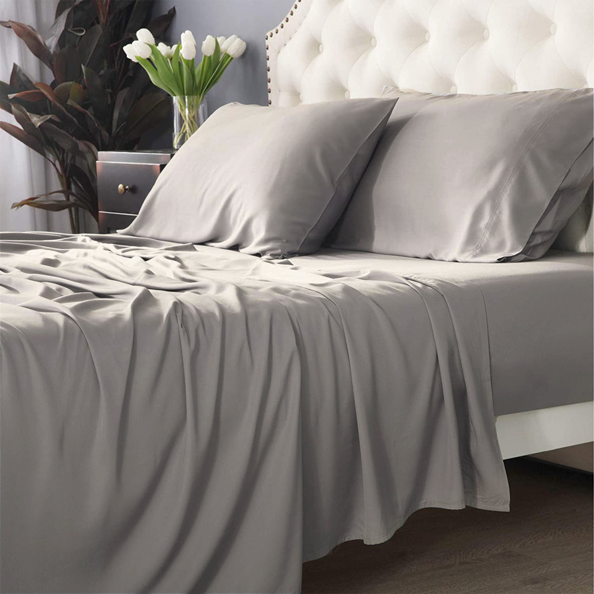 Park Avenue | Bamboo Cotton Sheet Set | Pewter | 500 TC | Long Single