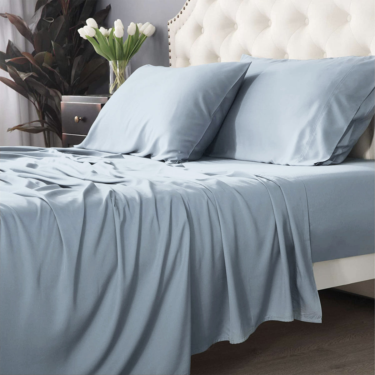 Park Avenue | Bamboo Cotton Sheet Set | Mid Blue | 500 TC | Split King
