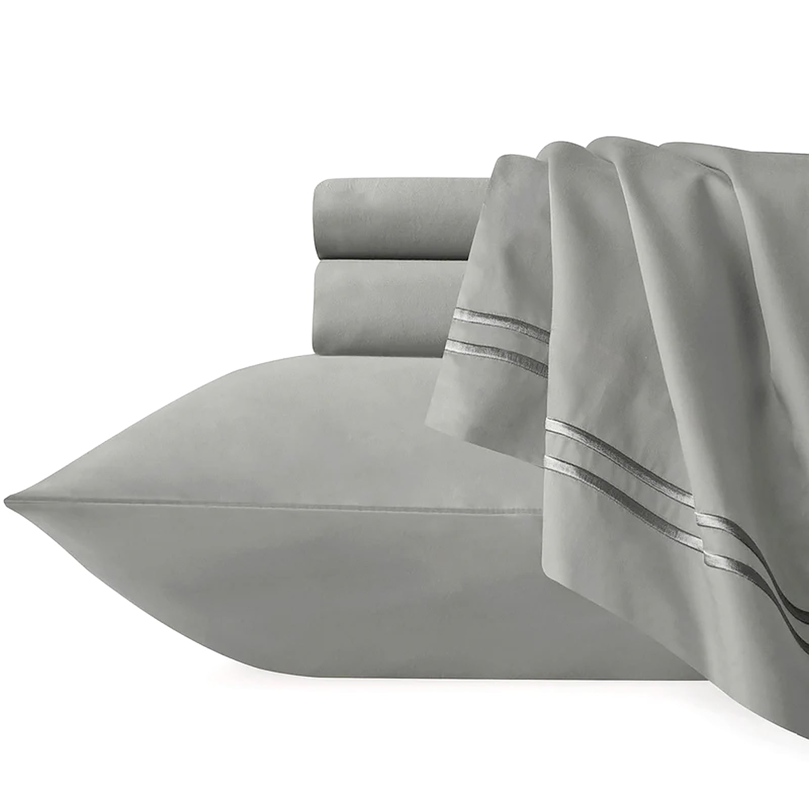 Strada Embroidered Sheet Set | 1000 TC Egyptian Cotton | Silver Charcoal | Super King Size