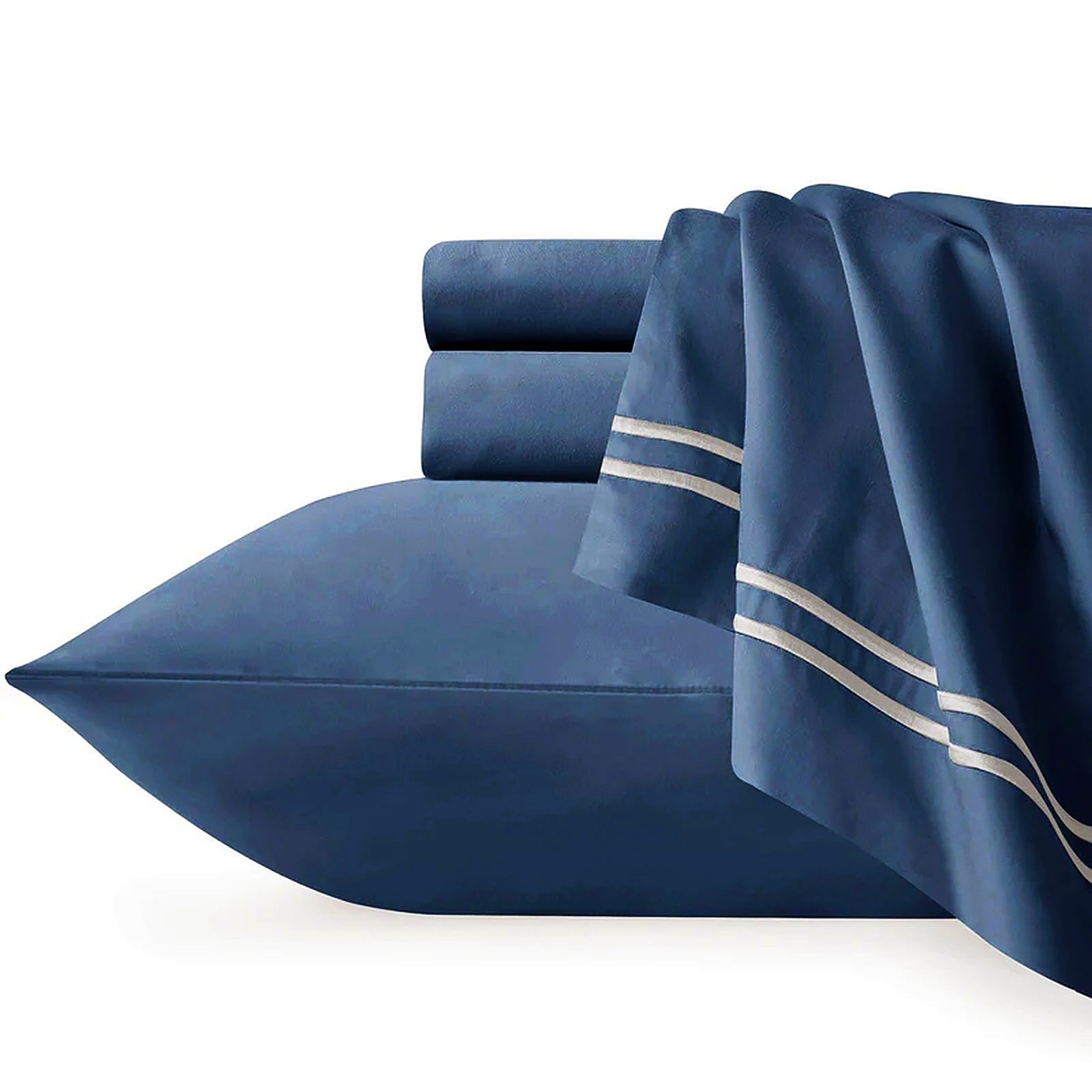 Strada Embroidered Pillowcase | 1000 TC Egyptian Cotton | Indigo | European Size