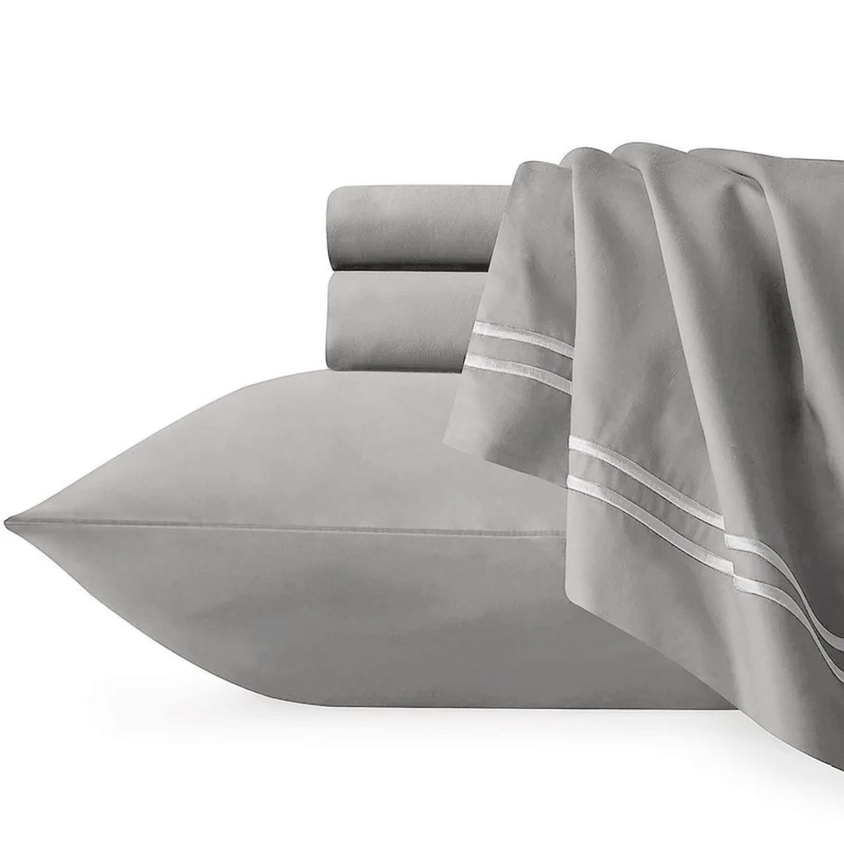 Strada Embroidered Quilt Cover Set | 1000 TC Egyptian Cotton | Silver White | Queen Size