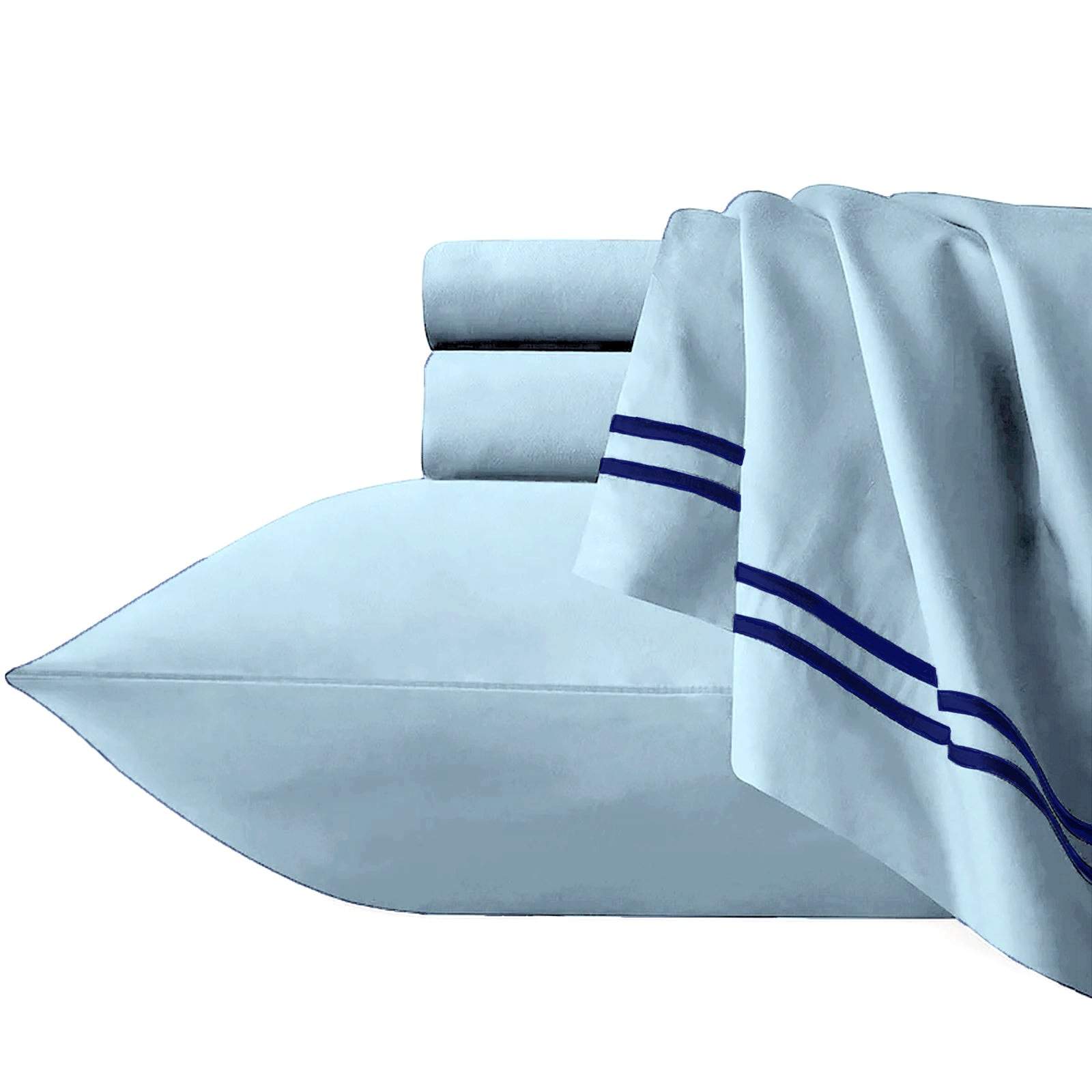 Strada Embroidered Pillowcase | 1000 TC Egyptian Cotton | Sky Navy | European Size