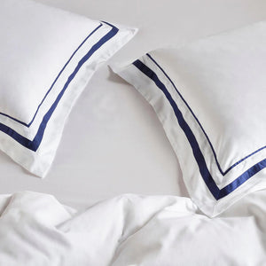 Cloud Quilt Cover Set | 1000 TC Egyptian Cotton | White & Navy | Queen Size