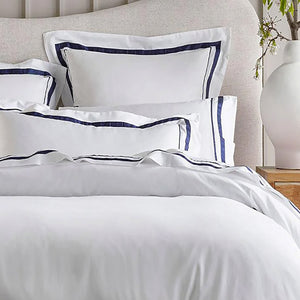 Cloud Quilt Cover Set | 1000 TC Egyptian Cotton | White & Navy | Queen Size