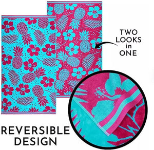 Large Beach Towels | 2 Pack Jacquard Velour | 100 x 180 cm | Tropicalia Design