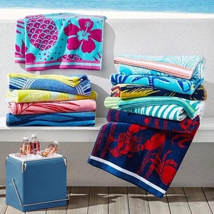 Large Beach Towels | 2 Pack Jacquard Velour | 100 x 180 cm | Tropicalia Design