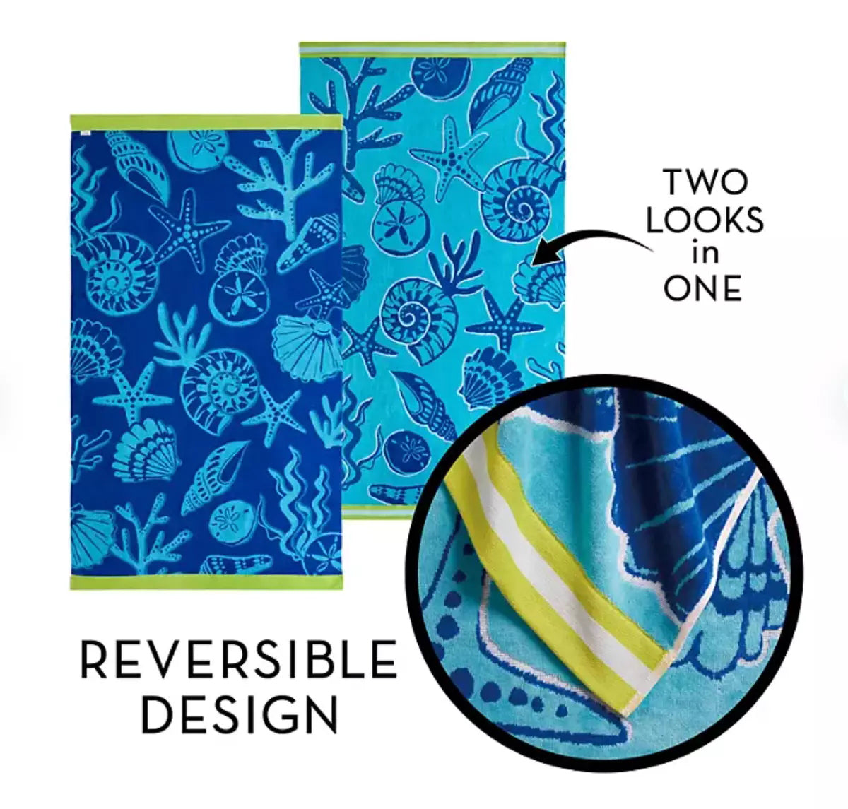 Jacquard Velour Large Beach Towels | 2 Pack | 100 x 180 cm | Shell Design