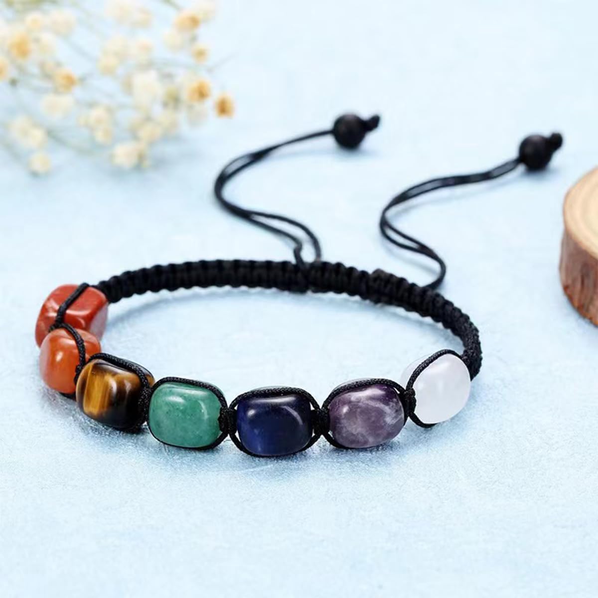 7 Chakra Bracelet | Natural Gemstone Beaded Bracelet | Adjustable Braided Crystal Jewellery | Reiki Yoga Healing
