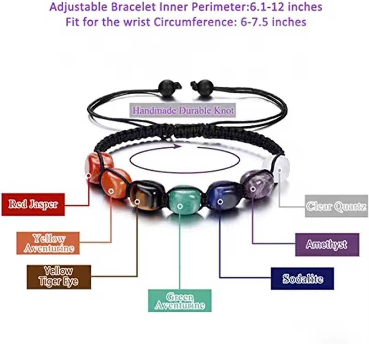 7 Chakra Bracelet | Natural Gemstone Beaded Bracelet | Adjustable Braided Crystal Jewellery | Reiki Yoga Healing