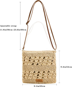 Straw Bag for Women | Small Boho Beach Crossbody Bag | Handmade Woven Shoulder Handbag | Summer Travel