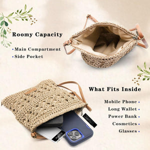 Straw Bag for Women | Small Boho Beach Crossbody Bag | Handmade Woven Shoulder Handbag | Summer Travel