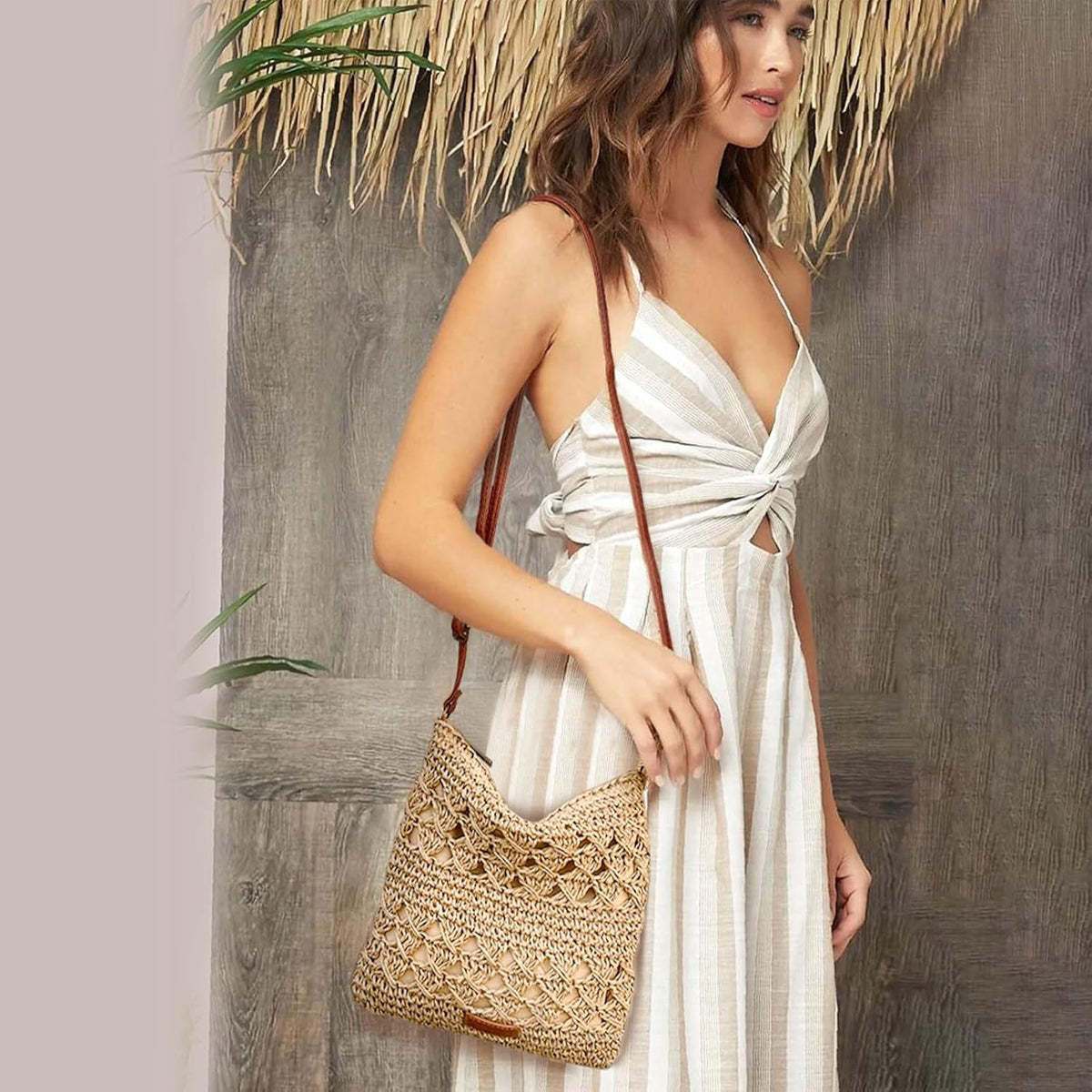 Straw Bag for Women | Small Boho Beach Crossbody Bag | Handmade Woven Shoulder Handbag | Summer Travel