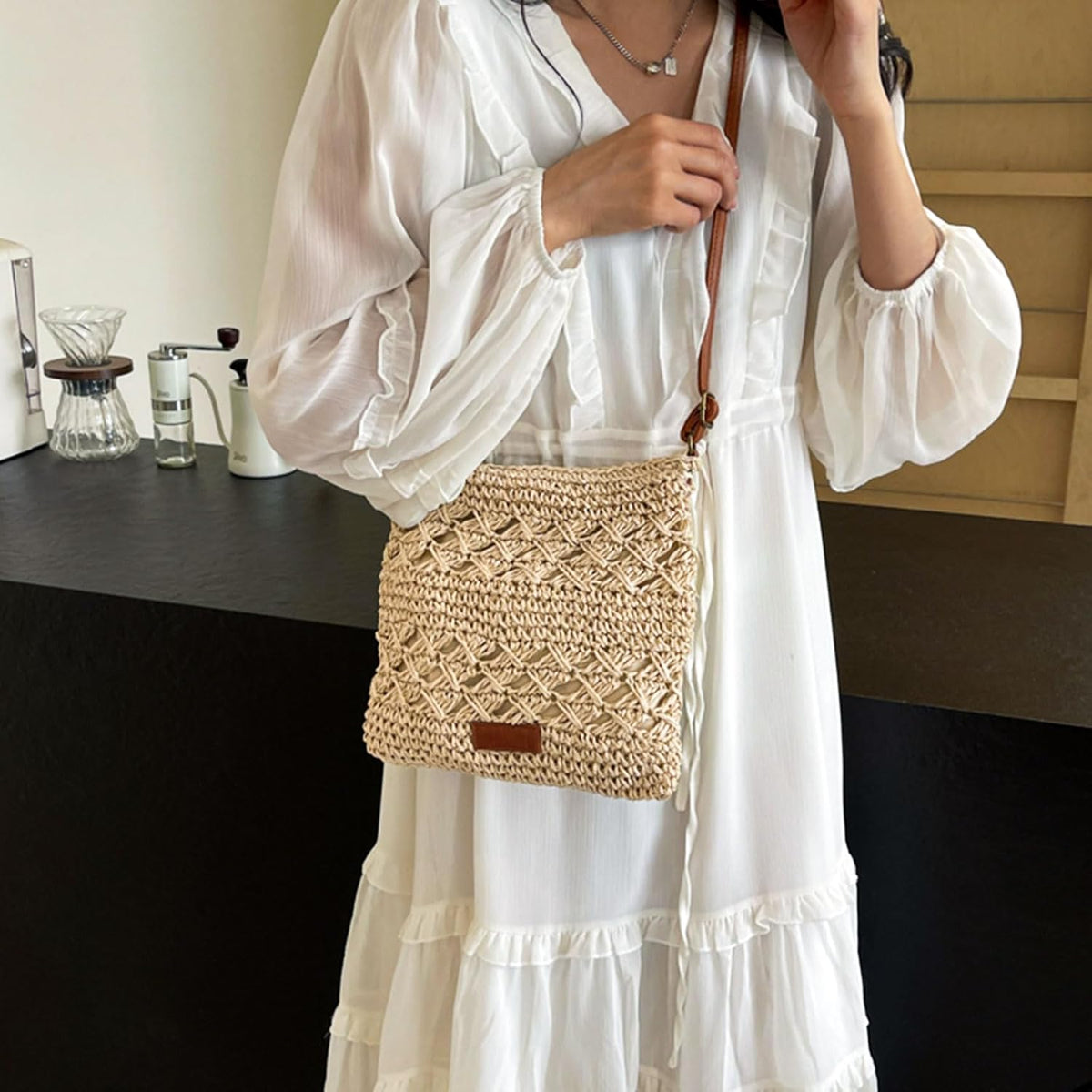 Straw Bag for Women | Small Boho Beach Crossbody Bag | Handmade Woven Shoulder Handbag | Summer Travel
